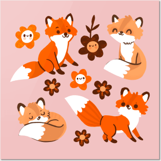 Foxes and flowers Posters and Art